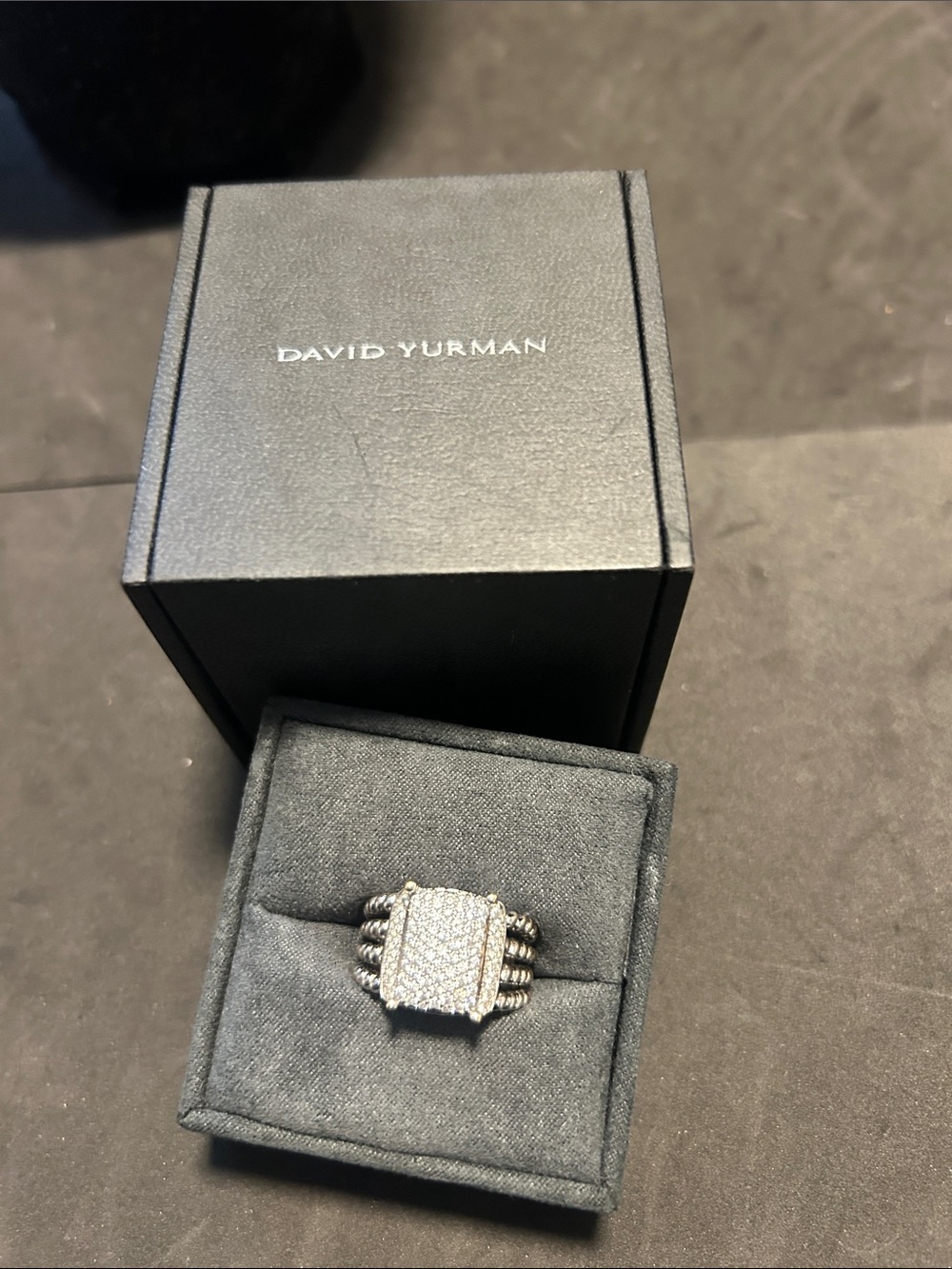 David Yurman Silver Pavé Square Cable Ring with Twisted Band